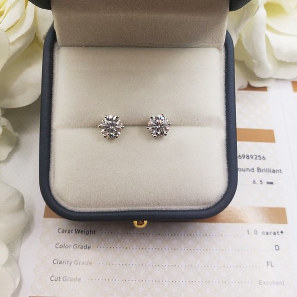 14K Solid White Gold 2 Carats Moissanite Stud Earrings D-FL - Picture 7 of 7